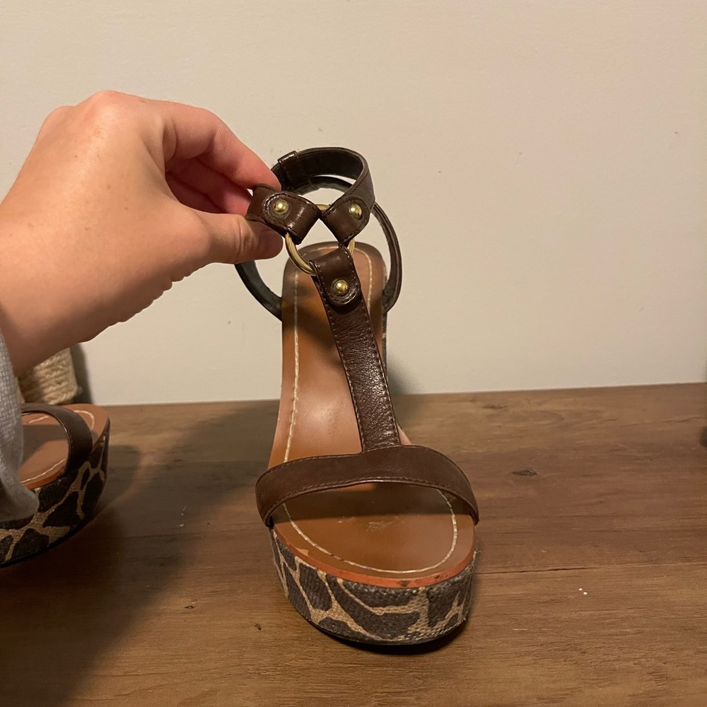 RALPH LAUREN ANIMAL PRINT BROWN TAN WEDGES - Picture 2 of 3